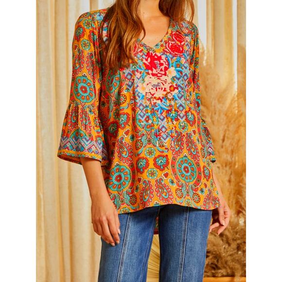 Savanna Jane Tops - Savanna Jane Bohemian-Style Peasant Blouse Size: 2X Plus Size